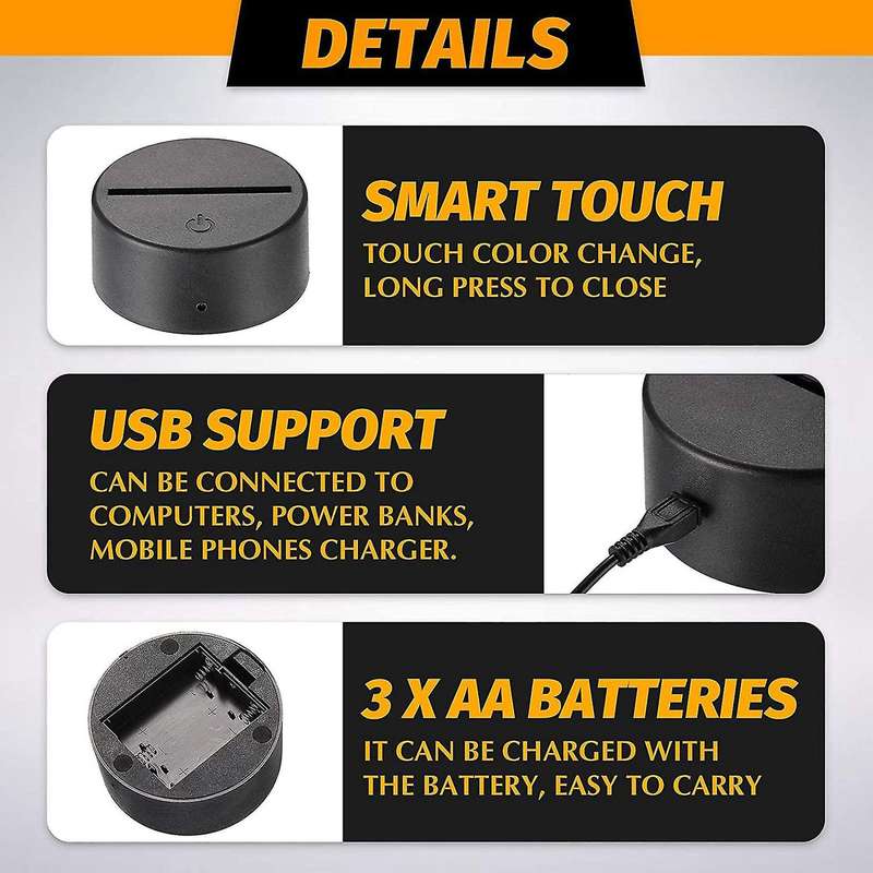 3d Lamp Base 16 Colors with Remote Control and Usb Cable,for Room
