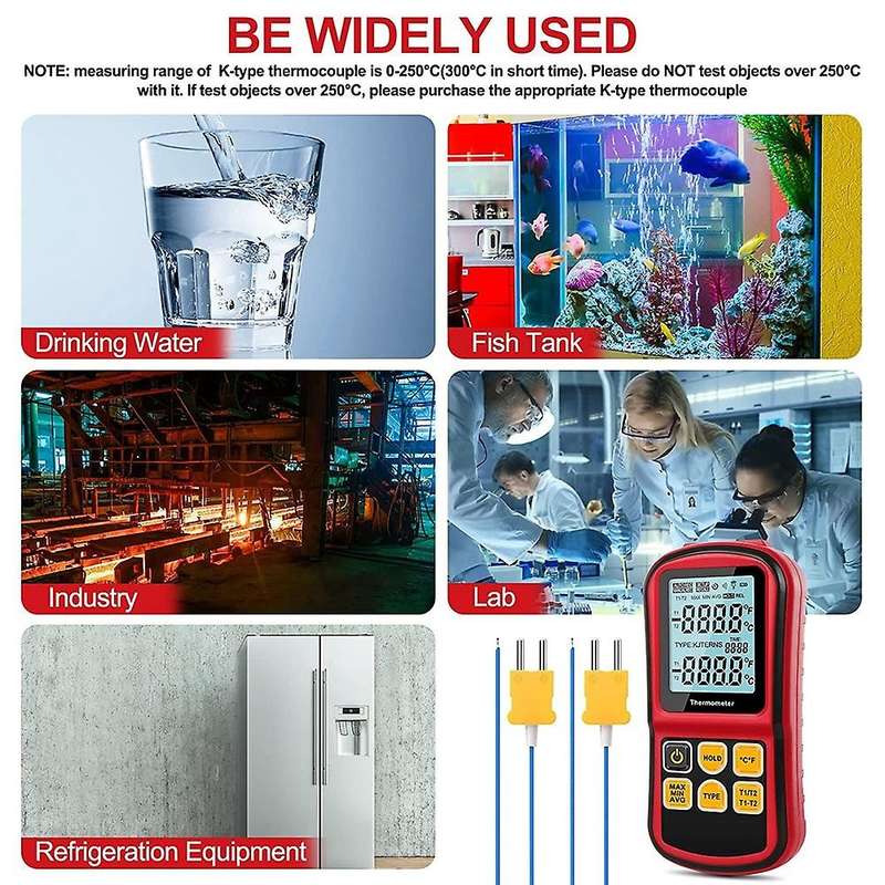 Professional Temperature Meter Measure Tool with 2pcs Thermocouple