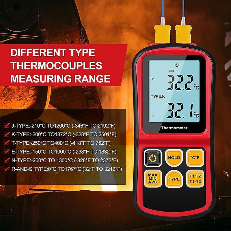 Professional Temperature Meter Measure Tool with 2pcs Thermocouple