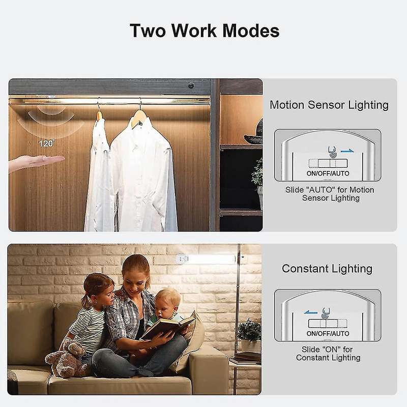 Led Closet Light Motion Sensor,3 Color Dimmable Usb Rechargeable