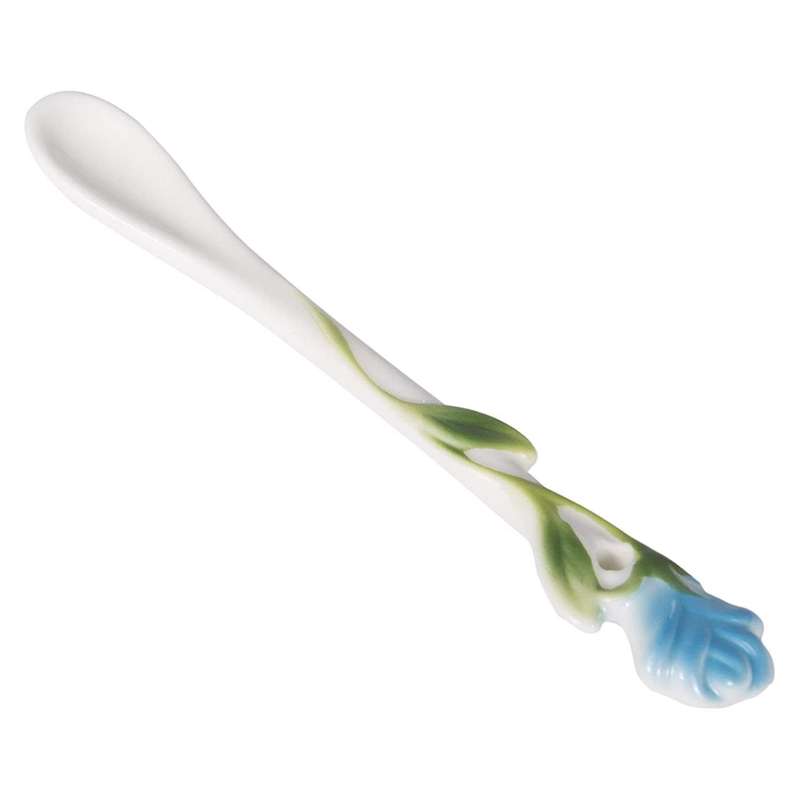 3d Rose Shape Flower Ceramic Coffee Tea Cup and Saucer Spoon -blue