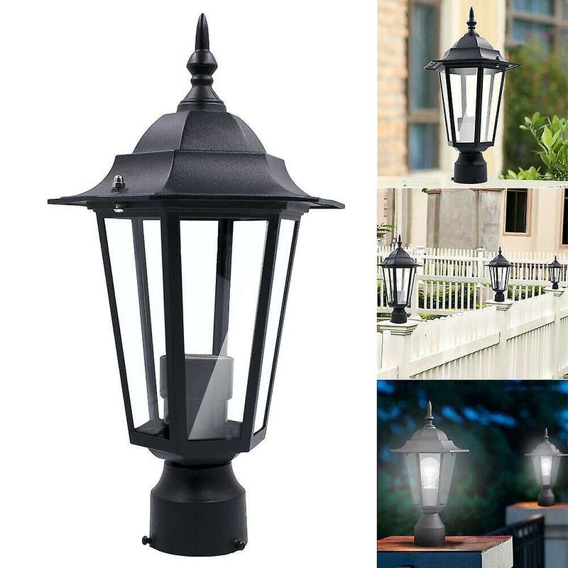 Post Pole Light Outdoor Garden Patio Driveway Yard Lantern Lamp Black