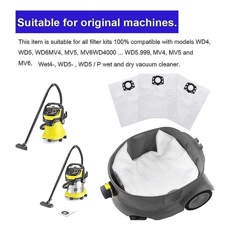12 Vacuum Cleaner Bags + 1 Flat Pleated Filter for Karcher Wd4, Wd5