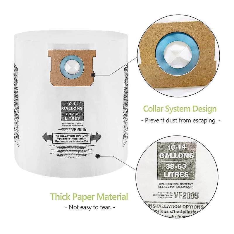 10 Pack Vf2005 Replacement Vacuum Dust Bags for Shop-vac 10 to 14