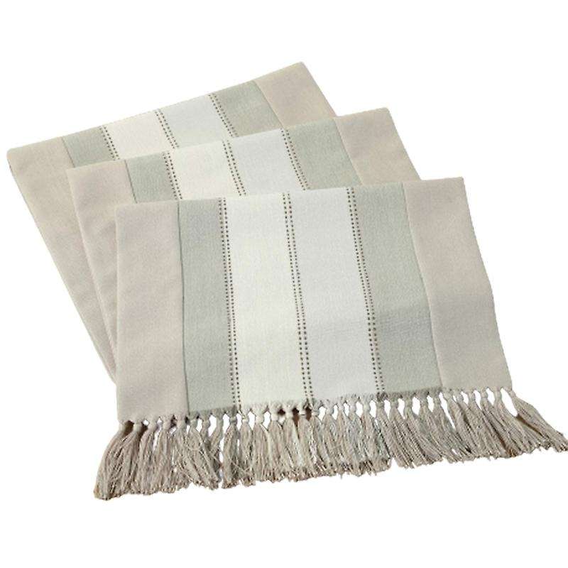 Vertical Stripe Rustic Table Runner with Tassels Linen (38x220cm)