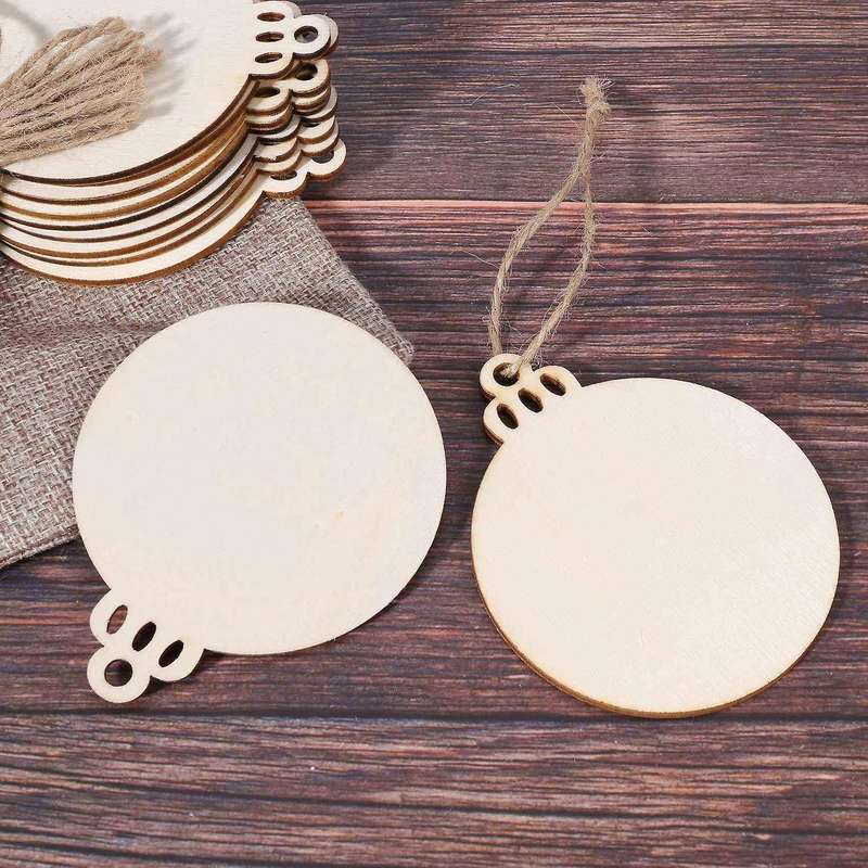150pcs Diy Craft Wooden Round Bauble with 150pcs Twines to Paint