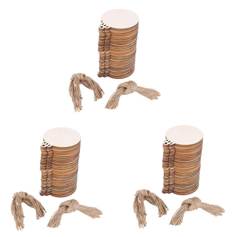 150pcs Diy Craft Wooden Round Bauble with 150pcs Twines to Paint