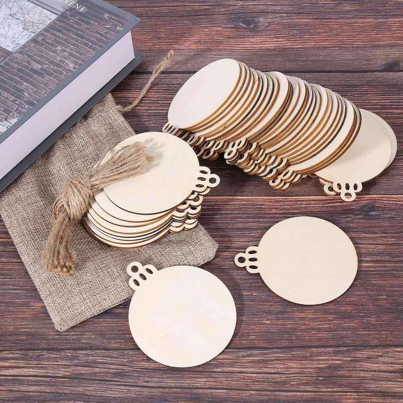 150pcs Diy Craft Wooden Round Bauble with 150pcs Twines to Paint