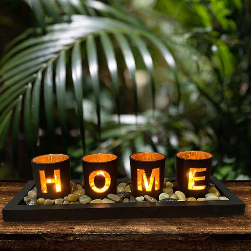 Hollow Candlestick Wooden Home Letter Creative Set