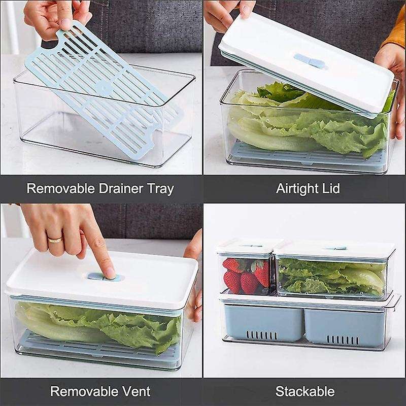 Stackable Produce Saver, Organizer/storage Containers Set Of 3(blue)