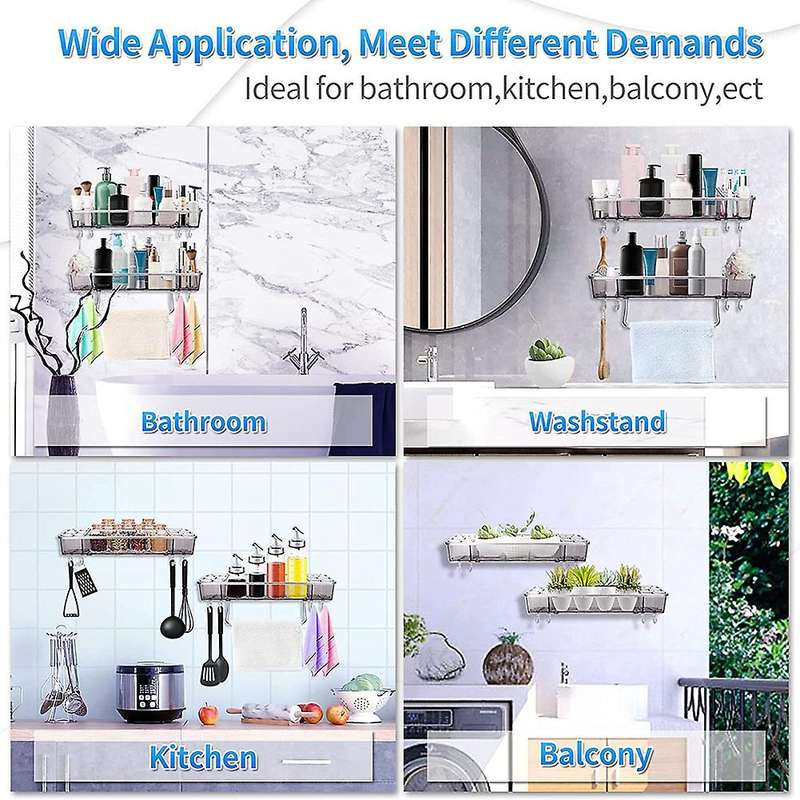 Shower Caddy Shelf with Dividers, Wall Mounted Storage Rack 2 Pack