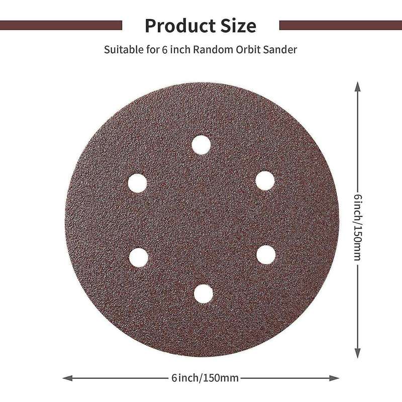 150mm Sanding Disc, 6 Inch Hook and Loop Sanding Pads, 100 Pcs Set