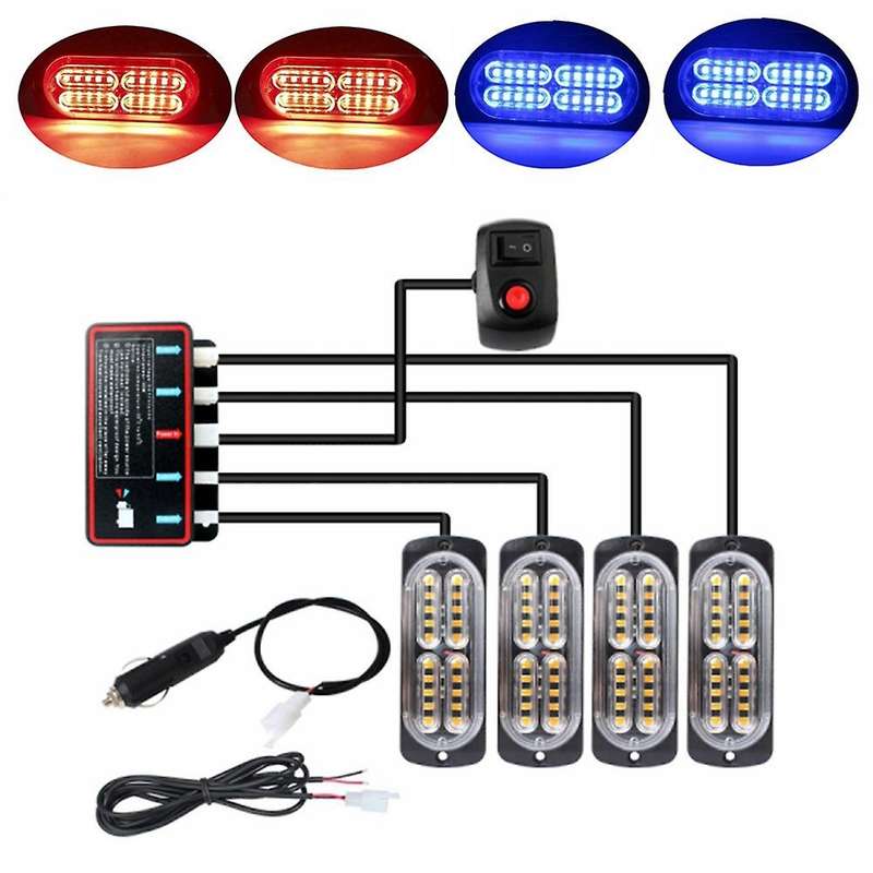 4pcs 20led Stroboscopes 12v Strobe Light Car (red Blue Light)