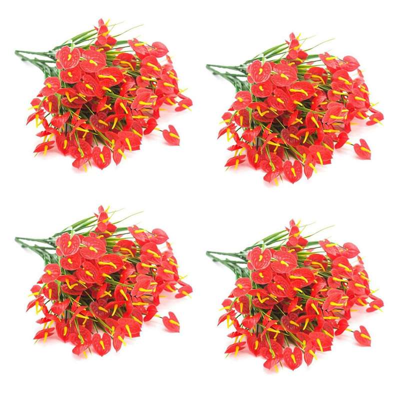 16 Bunches Artificial Fake Flowers Anthurium Plants Plastic Shrubs