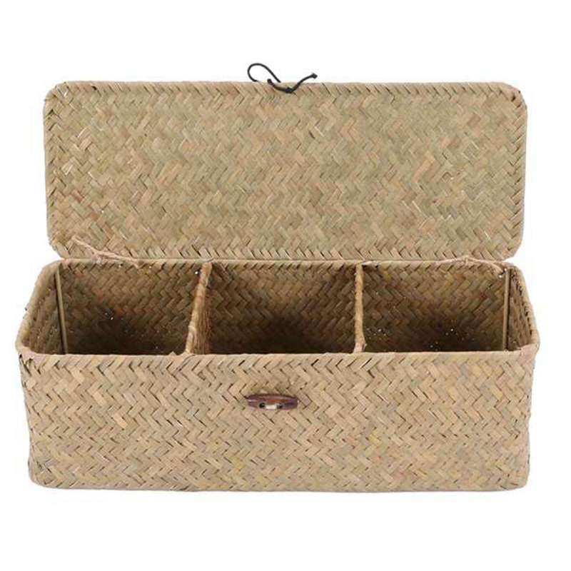 2x Toilet Paper Basket- 3 Plaid Rattan Basket- Cosmetic Basket