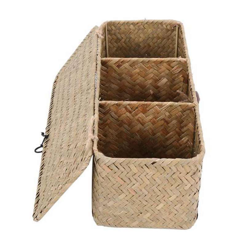 2x Toilet Paper Basket- 3 Plaid Rattan Basket- Cosmetic Basket