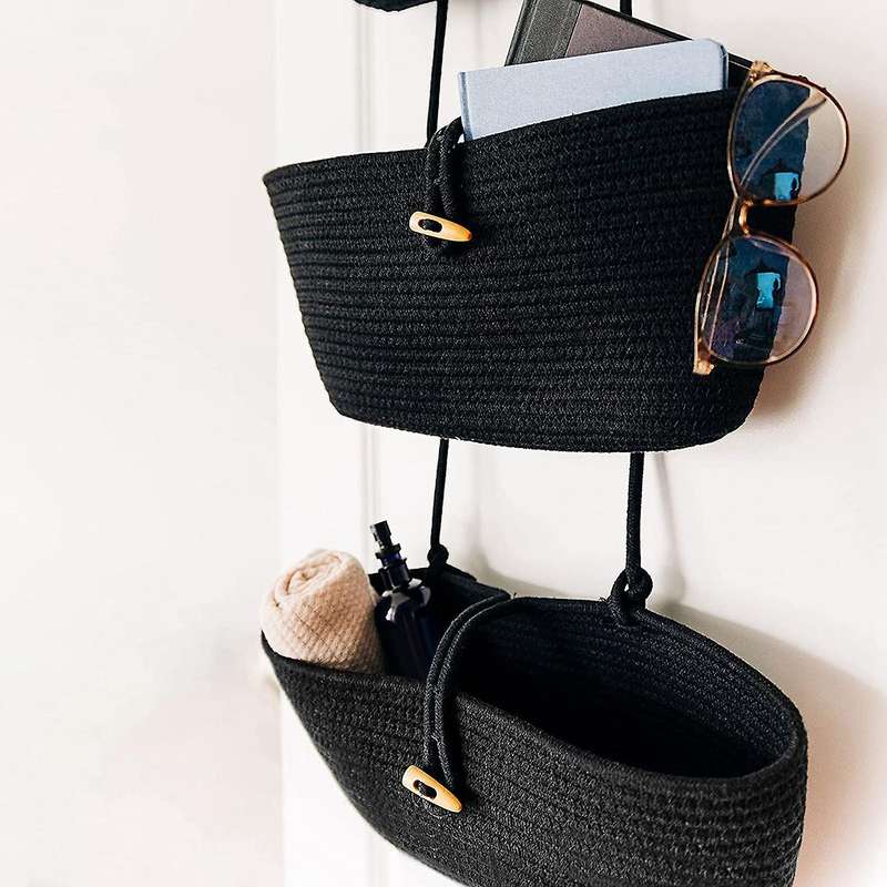 Rope Over The Door Basket 3-tier Wall Hanging Basket-black