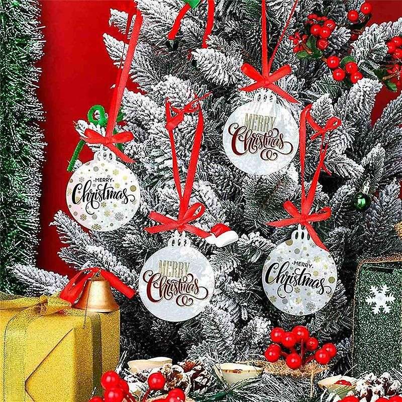 75 Pieces Acrylic Christmas Ornaments Red Ribbon for Decoration Tag