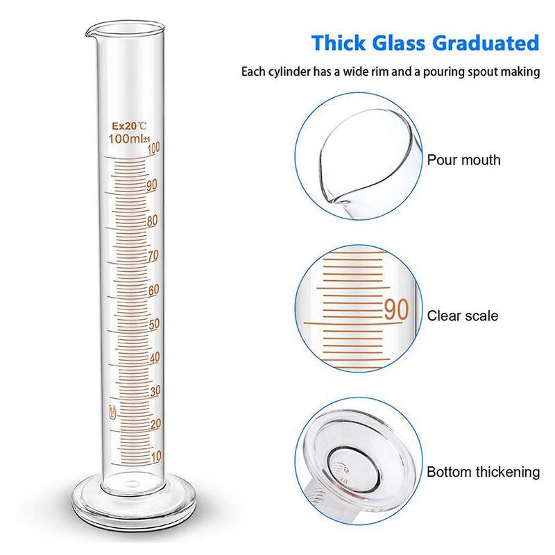 Thick Glass Graduated Measuring Cylinder Set Glass with Two Brushes