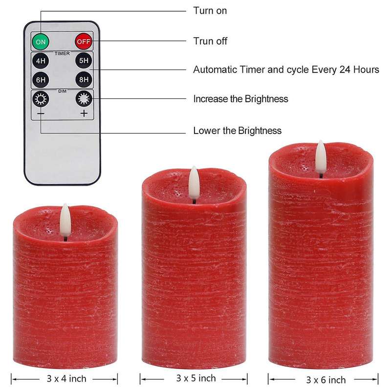 3d Flickering Candle Light Battery Remote Time Control Led (red)