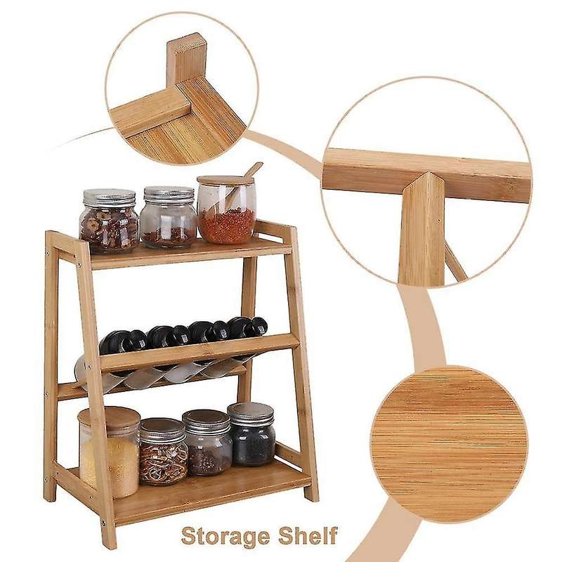 2 Layers Bamboo Storage Rack Kitchen Spice Jar Stand Seasoning