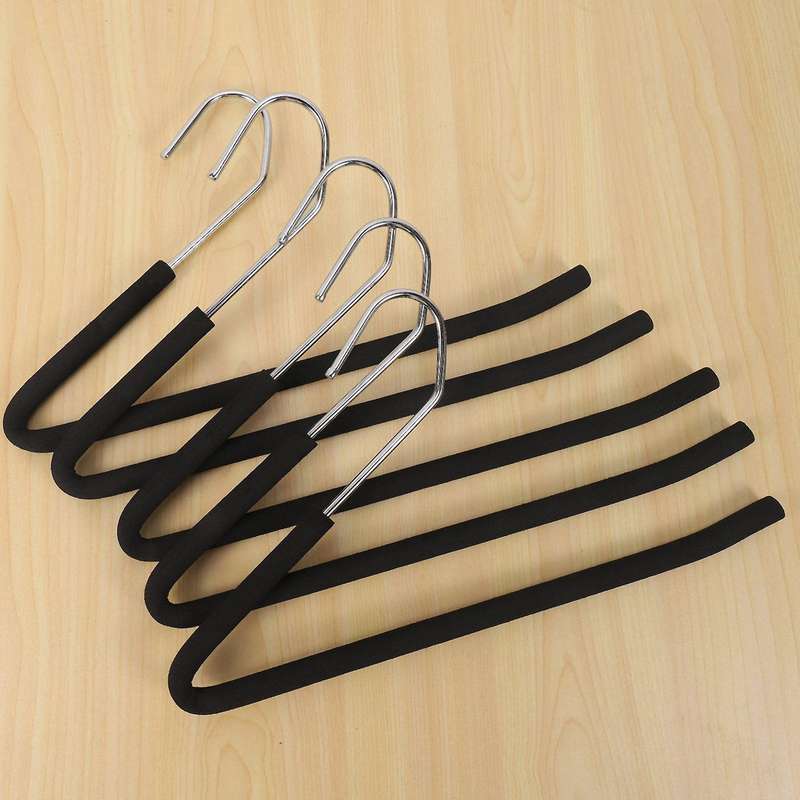 Open End Trouser Hangers Pant Hanger with Non-slip Foam Black 5-pack