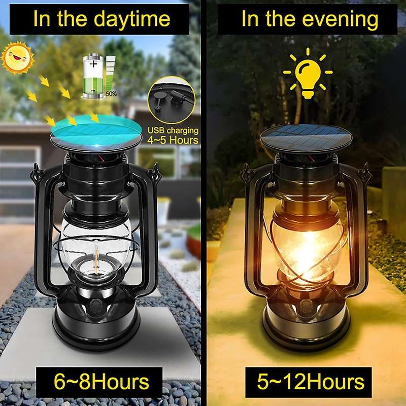 Led Vintage Solar Lantern for Garden Yard Decor Or Camping Hiking