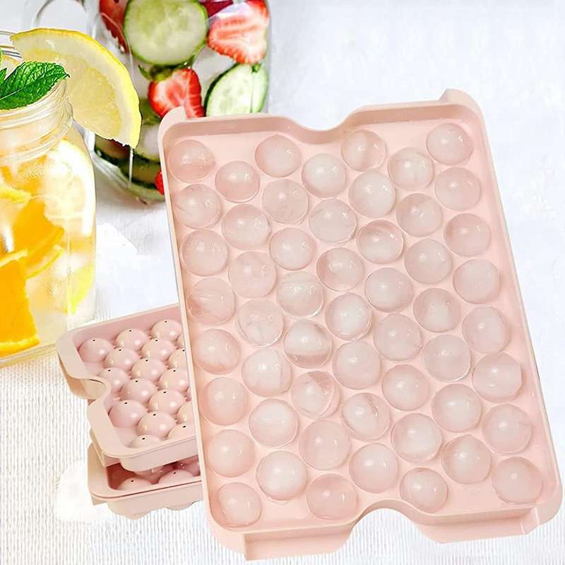 Ice Cube Tray, for Circle Ice Cube Trays(3 Ice Trays with Bin, Pink)