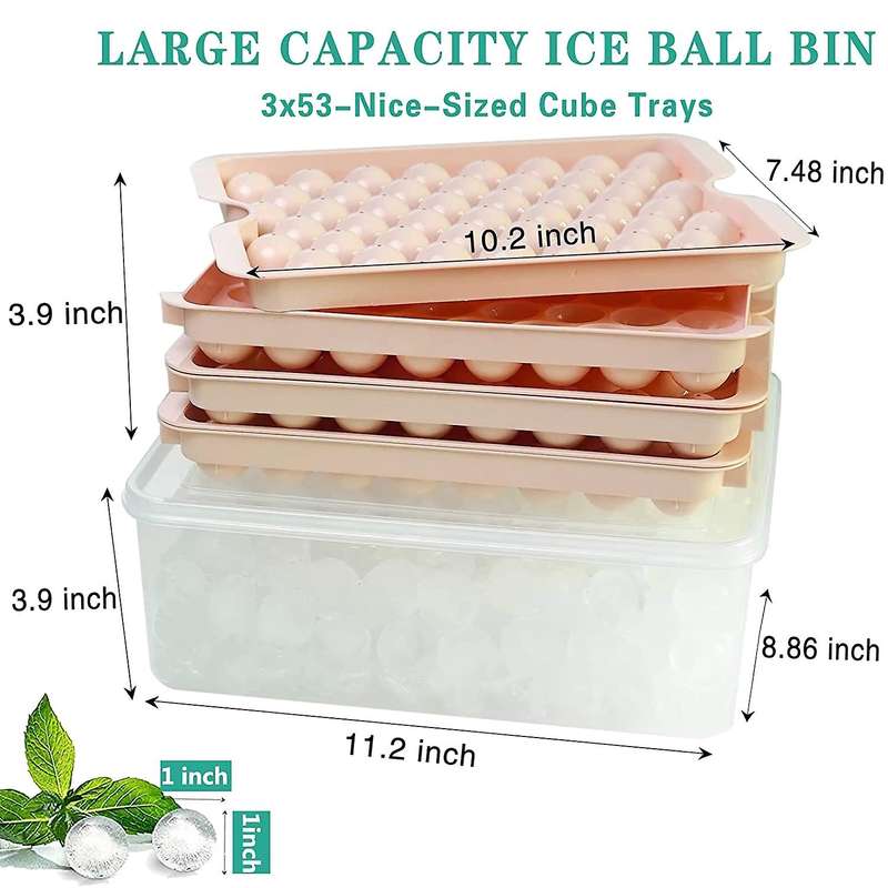 Ice Cube Tray, for Circle Ice Cube Trays(3 Ice Trays with Bin, Pink)
