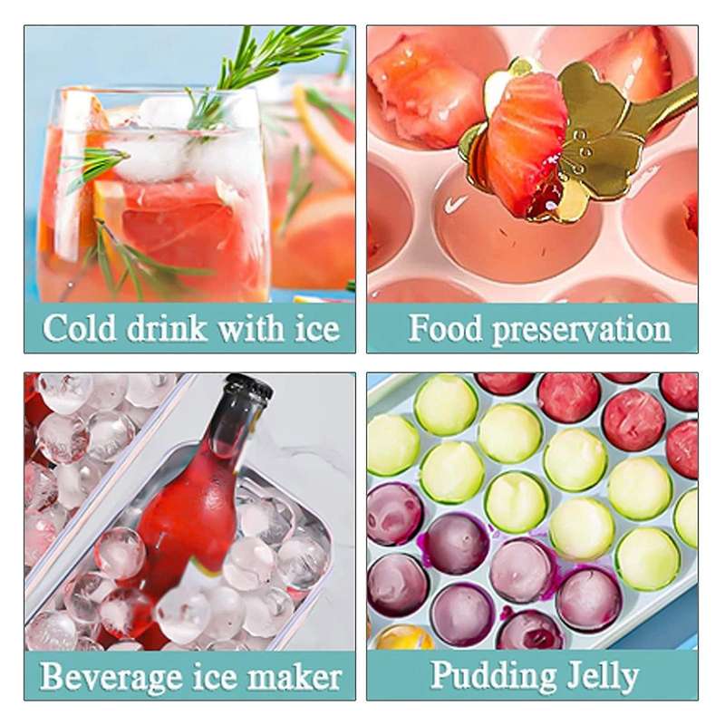 Ice Cube Tray, for Circle Ice Cube Trays(3 Ice Trays with Bin, Pink)