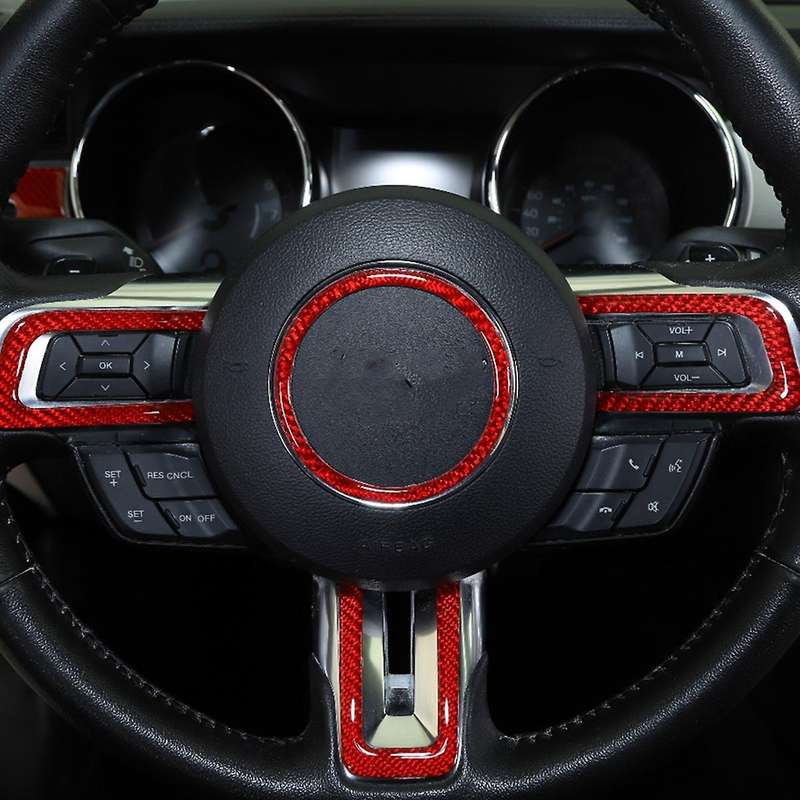 Steering Wheel Frame Trim Decor Cover for Ford 6pcs(red Carbon Fiber)