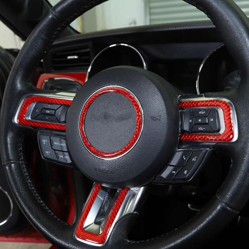Steering Wheel Frame Trim Decor Cover for Ford 6pcs(red Carbon Fiber)