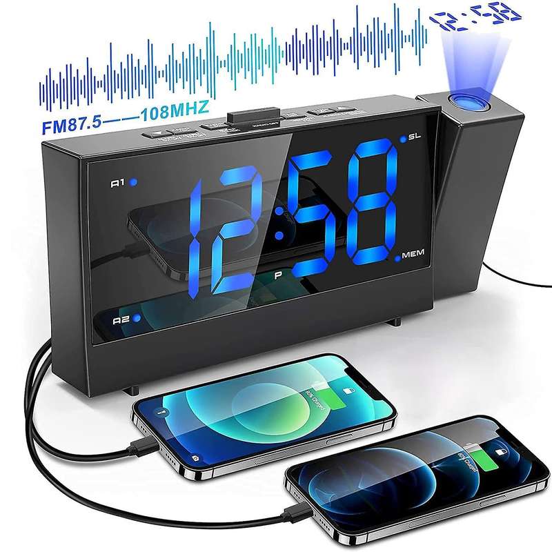 Projection Alarm Clock for Bedroom, Digital Alarm Clock Radio