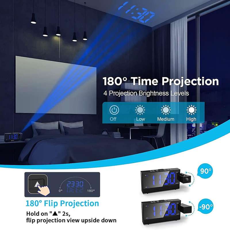 Projection Alarm Clock for Bedroom, Digital Alarm Clock Radio