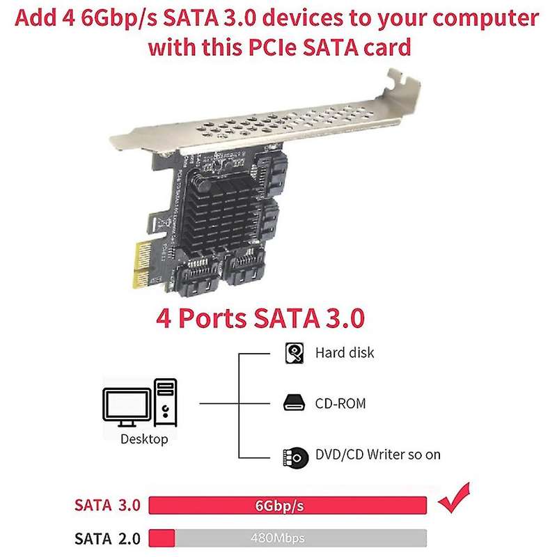 Pcie Sata Card 4 Port Expansion Card,sata Iii 6 Gbps Controller Card