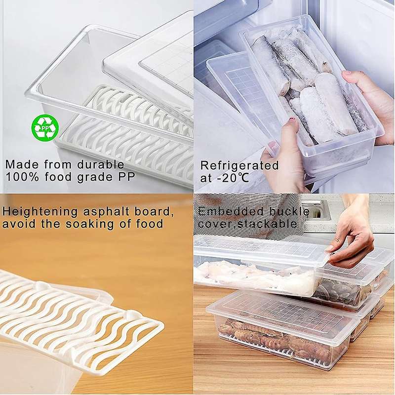 6 Pack Produce Saver Container, 1.5l Fridge with Drain Plate & Lid