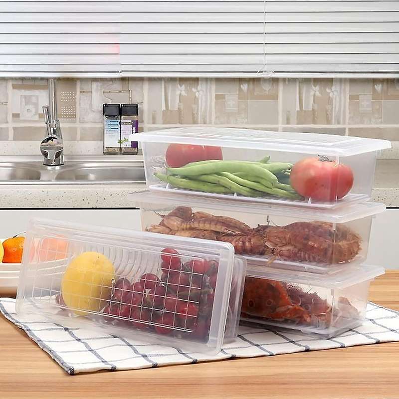 6 Pack Produce Saver Container, 1.5l Fridge with Drain Plate & Lid