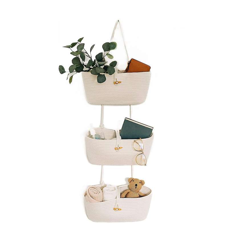 Rope Over The Door Basket 3-tier Wall Hanging Basket- White
