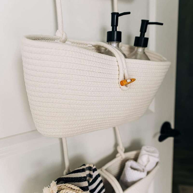 Rope Over The Door Basket 3-tier Wall Hanging Basket- White
