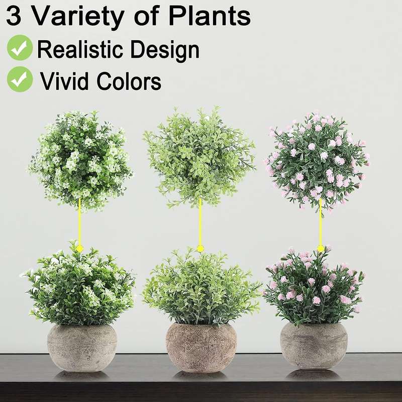 Fake Plants and Flowers Set Of 3-lifelike Faux Plants for Home Green