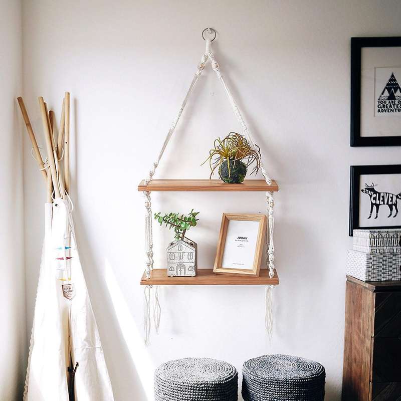 Bohemian Tapestry Rack Hand-woven Wall Hanging Storage Wooden Shelf