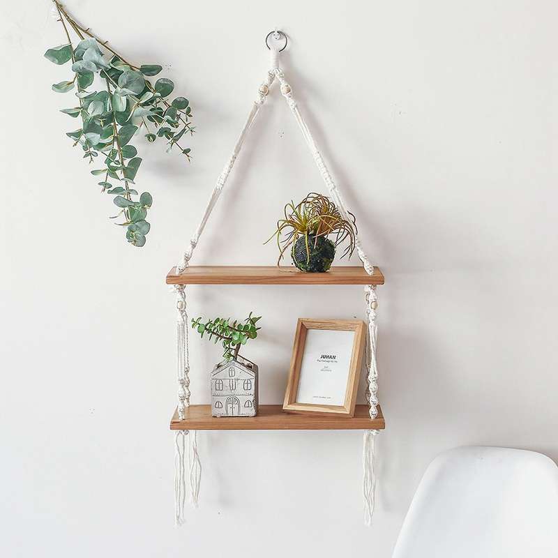 Bohemian Tapestry Rack Hand-woven Wall Hanging Storage Wooden Shelf