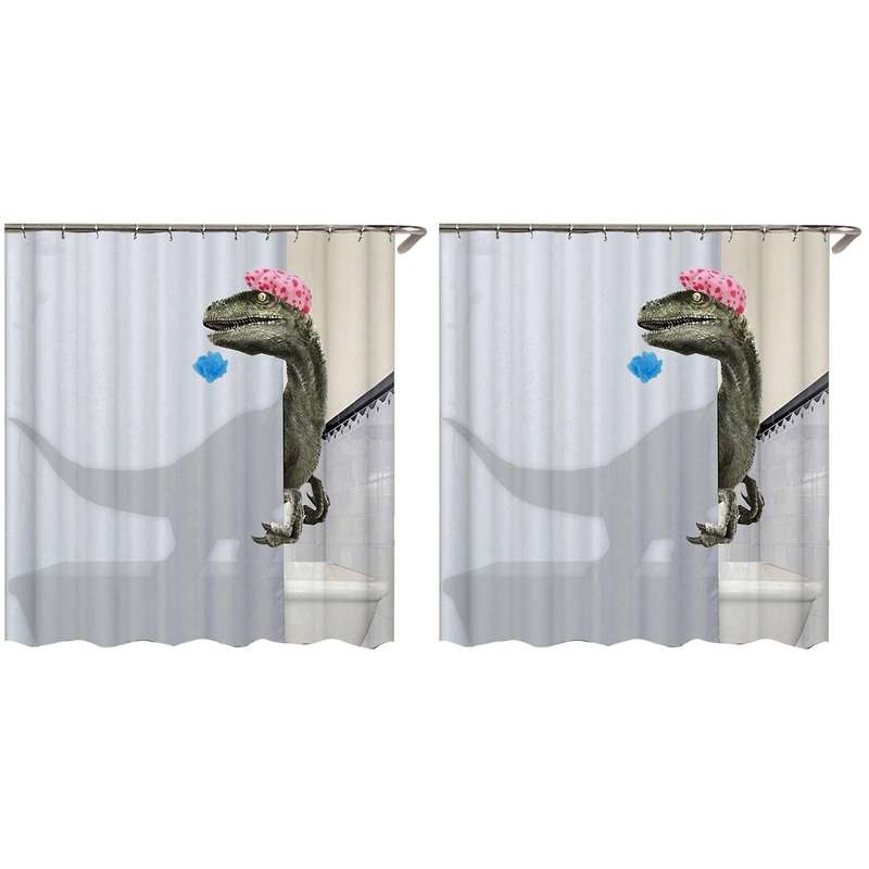 Lovely Bathing Dinosaur Print Curtain Shower Bath Curtain180x180cm