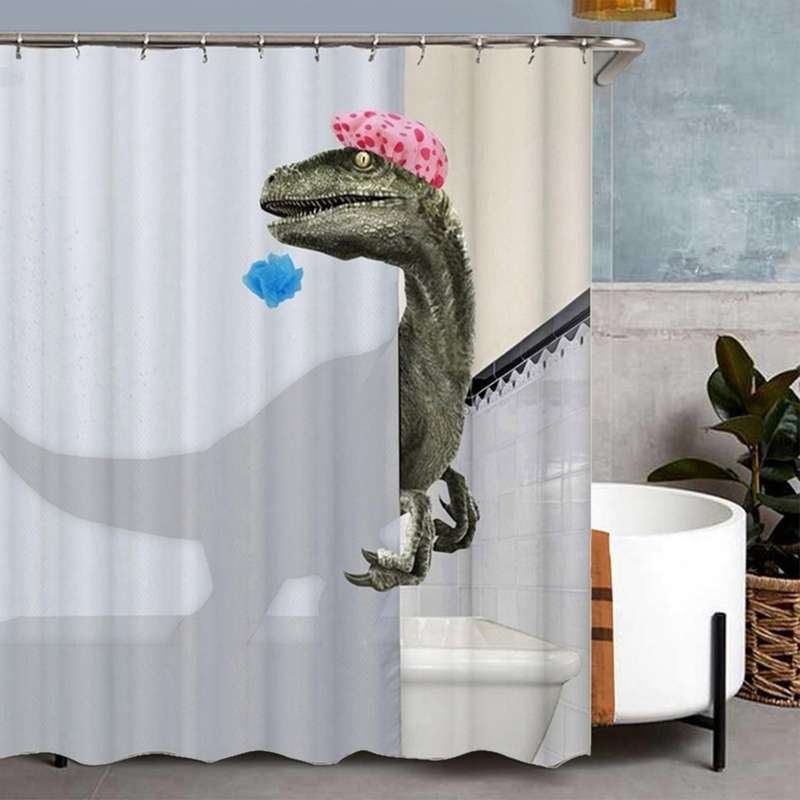 Lovely Bathing Dinosaur Print Curtain Shower Bath Curtain180x180cm