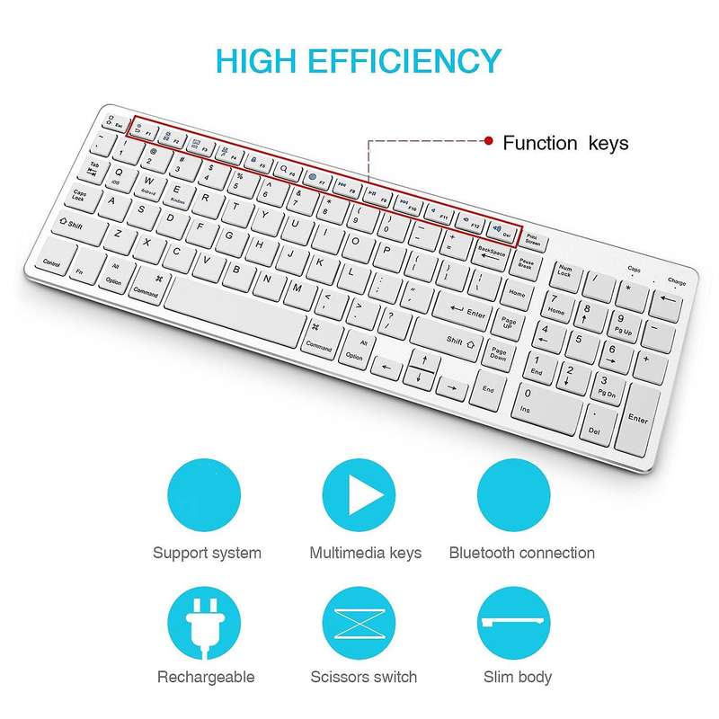 Wireless Bluetooth Keyboard for Laptop Pc Windows Ios White