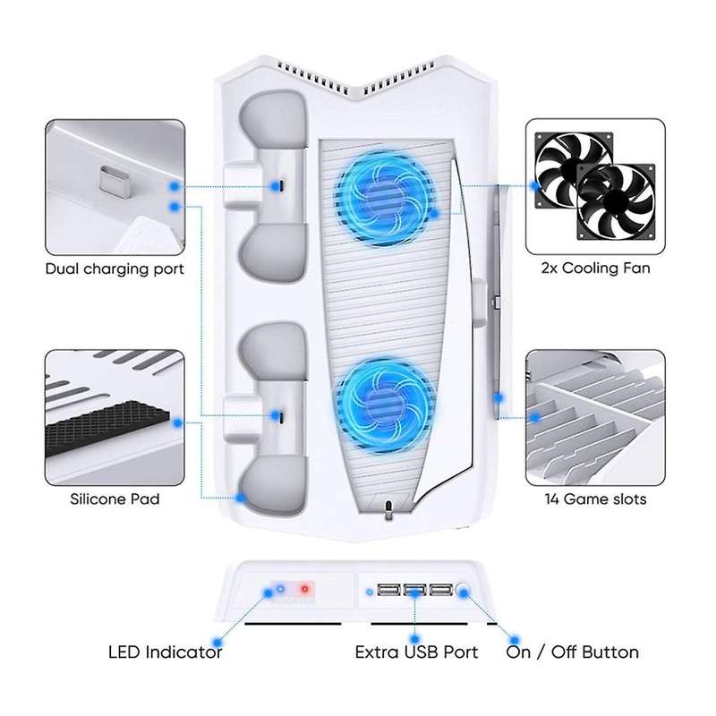 Game Host Cooling Fan Charging Station Dual Controller Charger