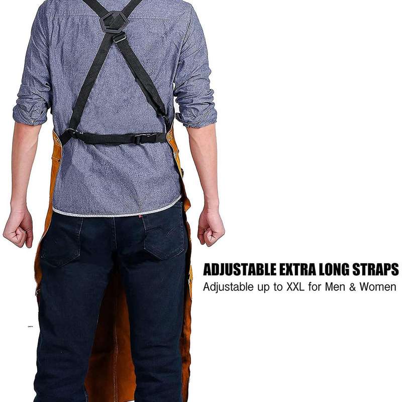 Leather Welding Apron - Heavy Duty Apron with 6 Pockets, 42inch Large