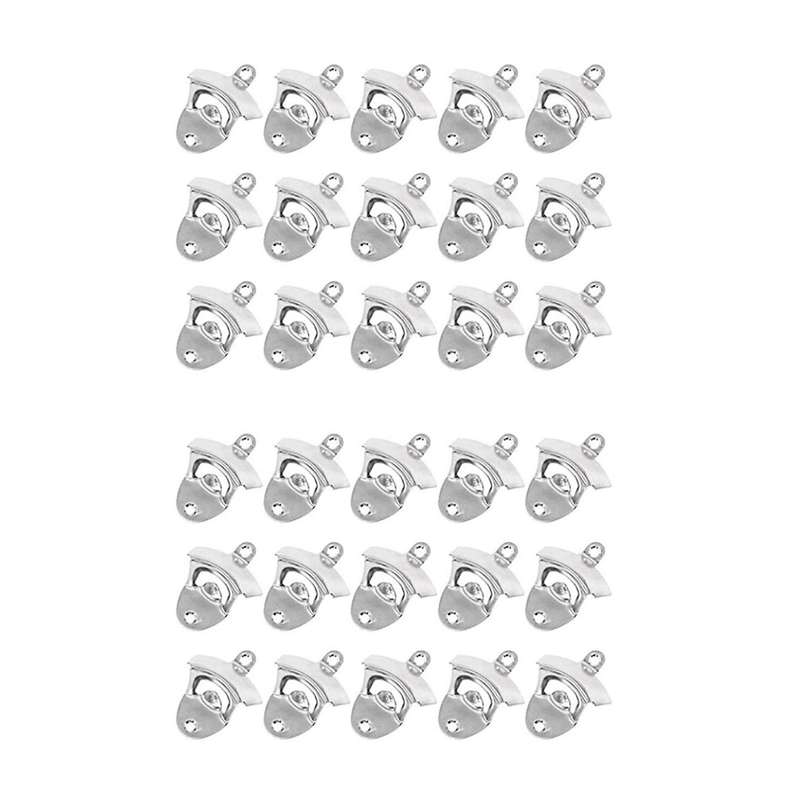 30pcs Silver Wall Mount Bottle Opener Kit with Screws, Bottle Opener