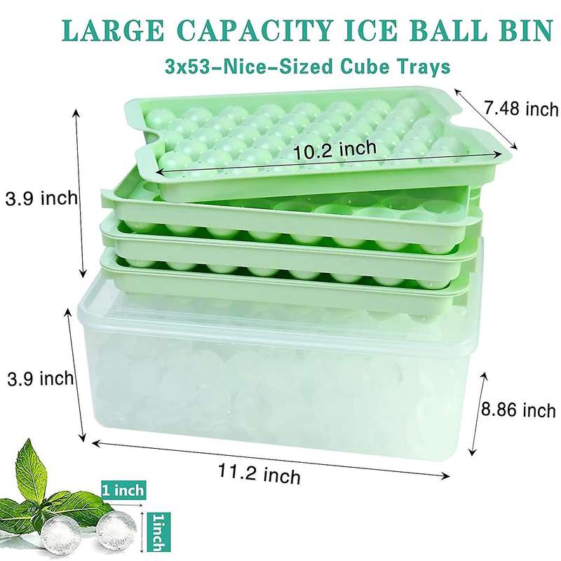 Ice Cube Tray, for Circle Ice Cube Trays(3 Ice Trays with Bin, Green)