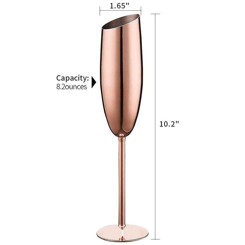 Set Of 2 Stainless Steel Champagne Flutes Glasses Rose Gold